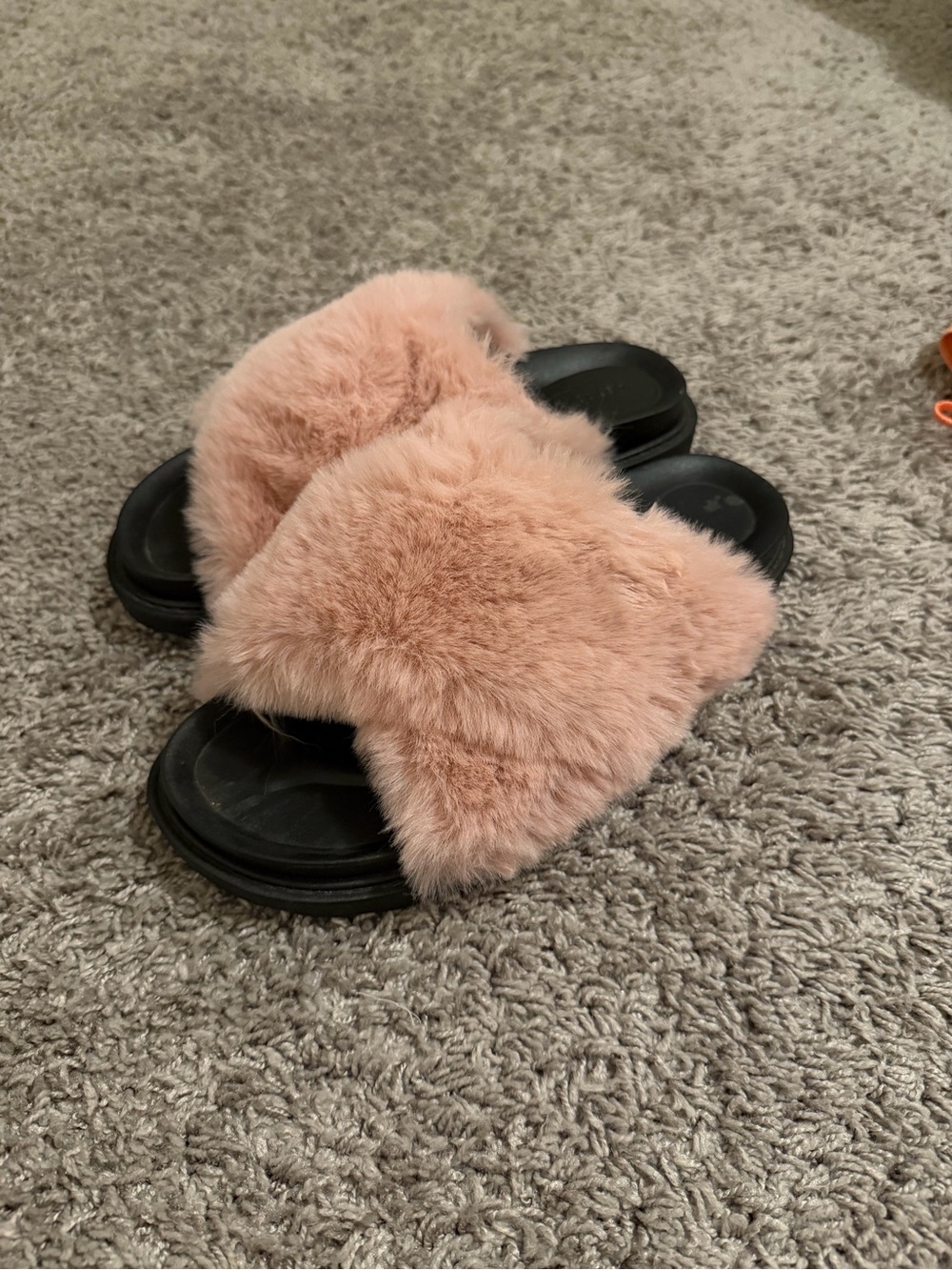 Essentials Blush Pink Faux-Fur Slide Slippers for Women